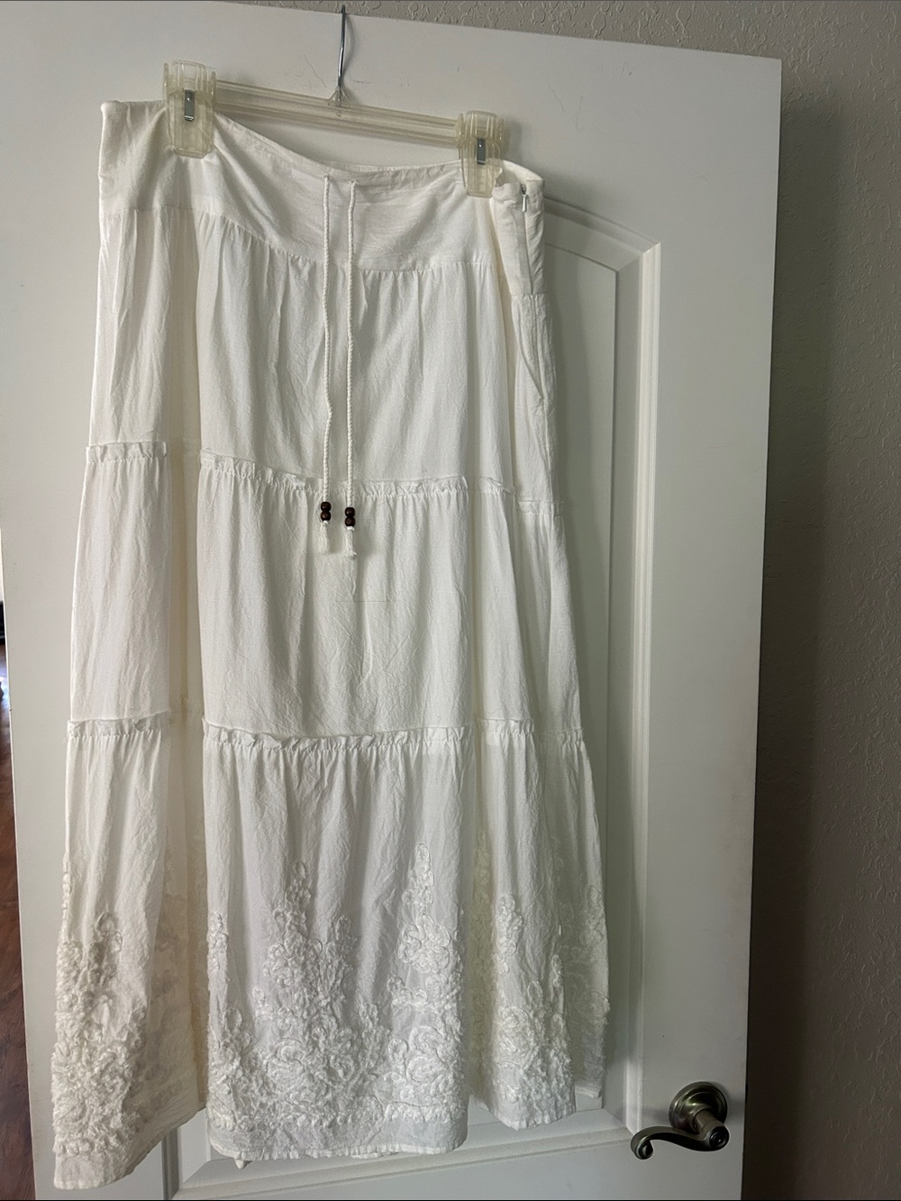 Jones New York White Tiered Maxi Skirt with Embroidered Hem